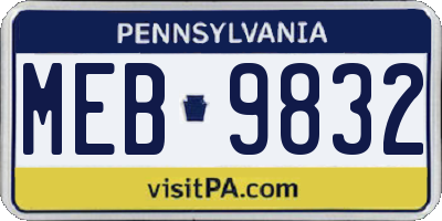 PA license plate MEB9832