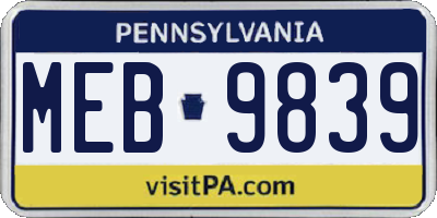 PA license plate MEB9839