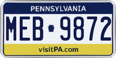 PA license plate MEB9872