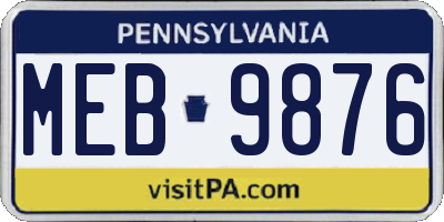 PA license plate MEB9876