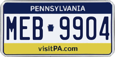 PA license plate MEB9904