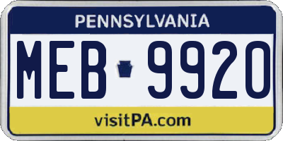 PA license plate MEB9920