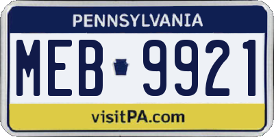 PA license plate MEB9921
