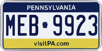 PA license plate MEB9923