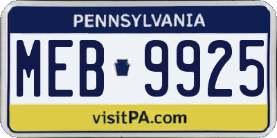 PA license plate MEB9925