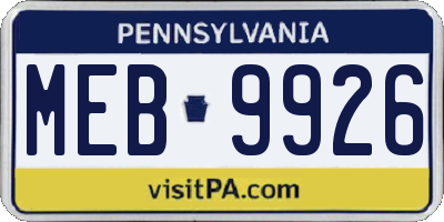 PA license plate MEB9926