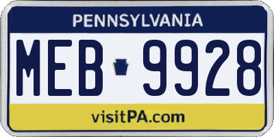 PA license plate MEB9928