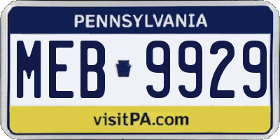 PA license plate MEB9929