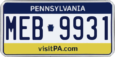 PA license plate MEB9931