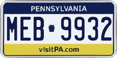PA license plate MEB9932