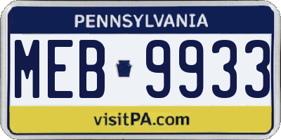 PA license plate MEB9933