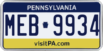 PA license plate MEB9934