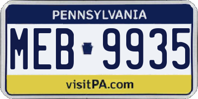 PA license plate MEB9935