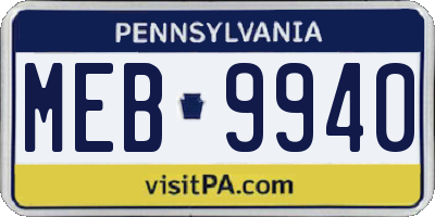 PA license plate MEB9940