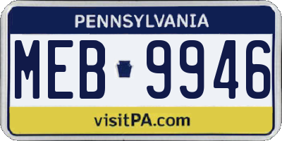 PA license plate MEB9946