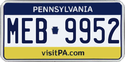PA license plate MEB9952