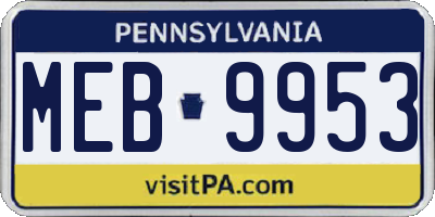 PA license plate MEB9953