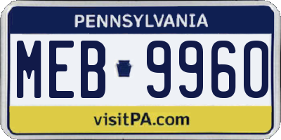 PA license plate MEB9960