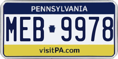 PA license plate MEB9978