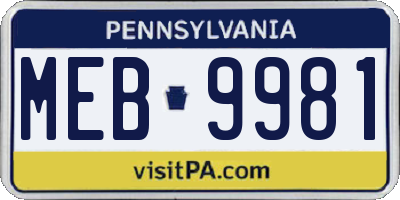 PA license plate MEB9981