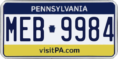PA license plate MEB9984