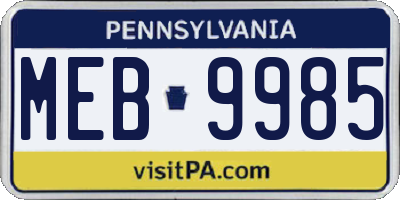 PA license plate MEB9985