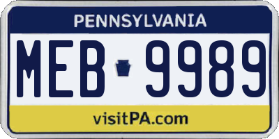PA license plate MEB9989