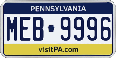 PA license plate MEB9996