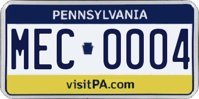 PA license plate MEC0004