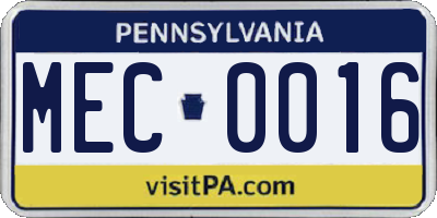 PA license plate MEC0016