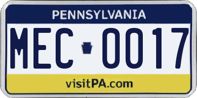 PA license plate MEC0017