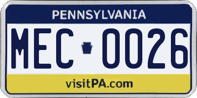 PA license plate MEC0026