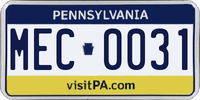 PA license plate MEC0031