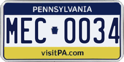 PA license plate MEC0034