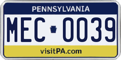 PA license plate MEC0039