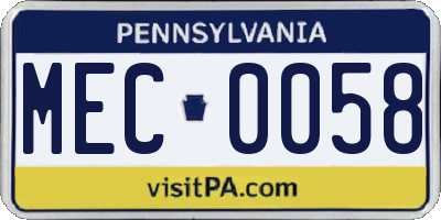 PA license plate MEC0058