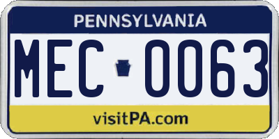 PA license plate MEC0063