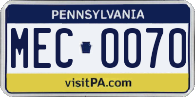 PA license plate MEC0070