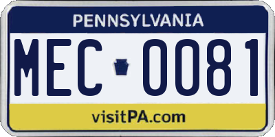 PA license plate MEC0081