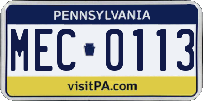 PA license plate MEC0113