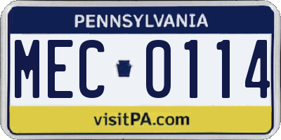 PA license plate MEC0114