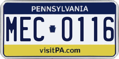 PA license plate MEC0116