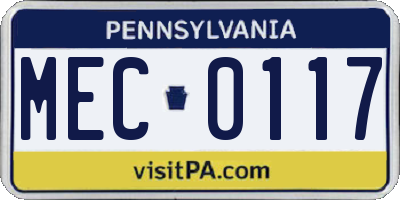 PA license plate MEC0117