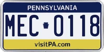 PA license plate MEC0118
