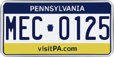 PA license plate MEC0125