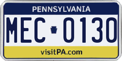 PA license plate MEC0130