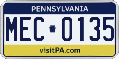 PA license plate MEC0135