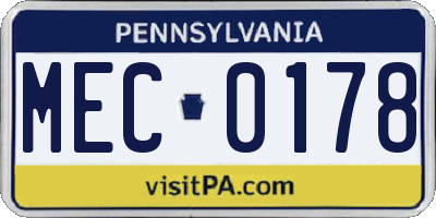 PA license plate MEC0178
