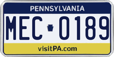 PA license plate MEC0189