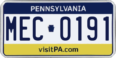PA license plate MEC0191